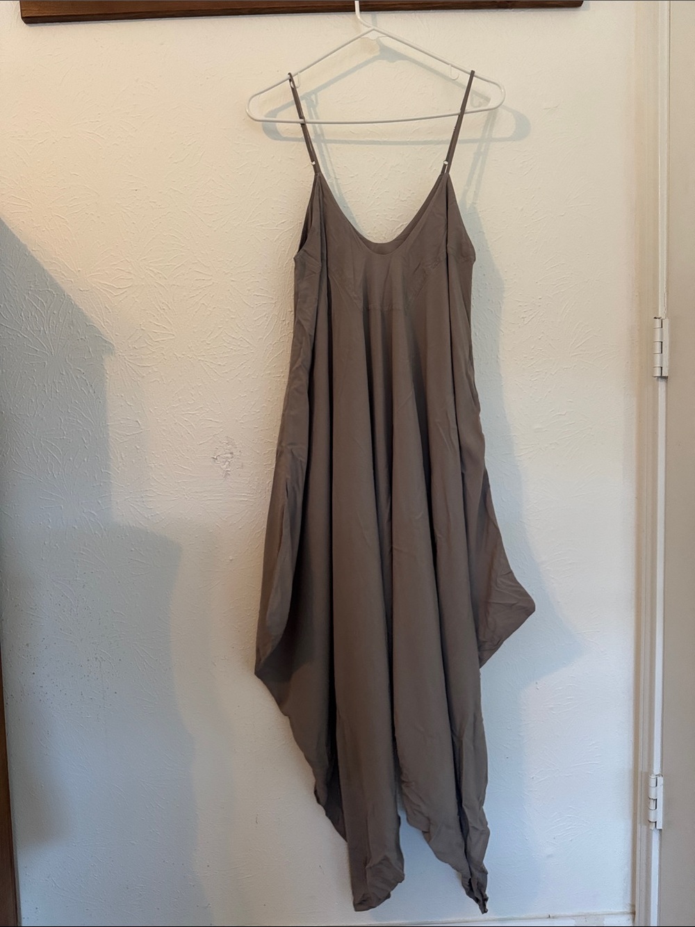 Flowy Wide-Leg Jumpsuit with Spaghetti Straps in Taupe